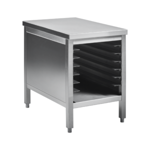 Laag onderstel t.b.v. VMC H4, met 4 regalen t.b.v. GN Bakplaten